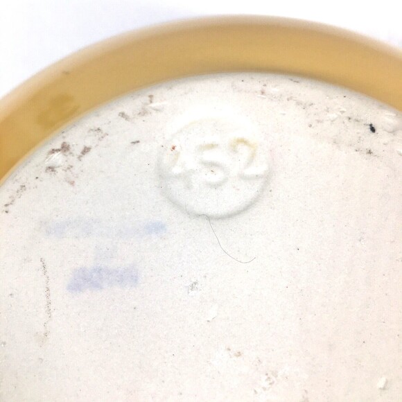 Vtg Yellow Ware Ceramic Blue Floral Leaf 8.5" Mixing Bowl Serving Farm Décor 452 - Picture 10 of 11